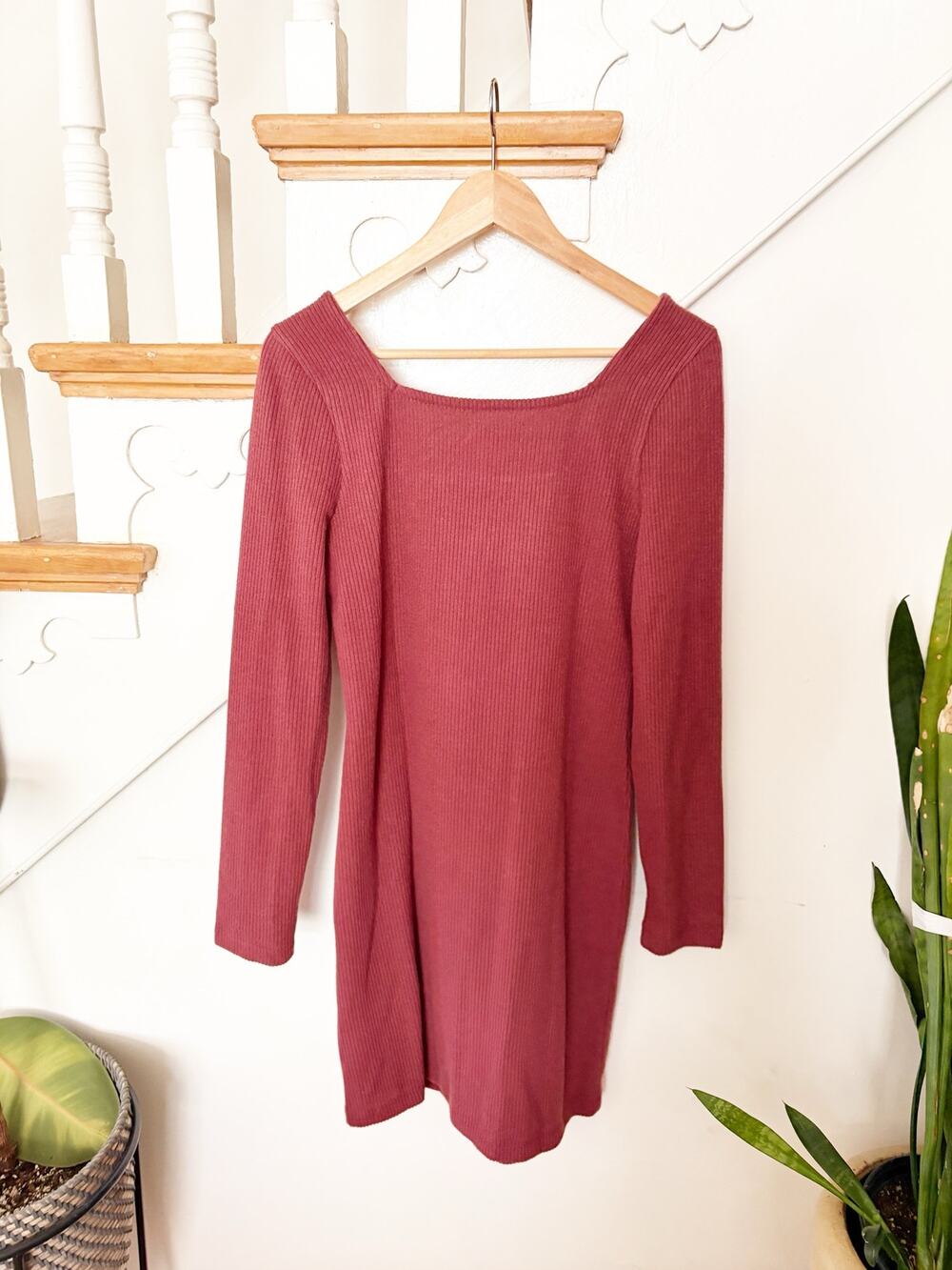 MADEWELL Ribbed Bodycon Mini Dress Rich Burgundy Style #NI651 Sz M